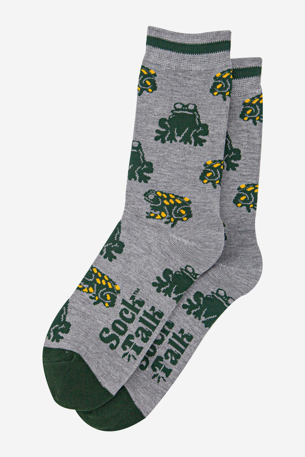 mens-bamboo-socks-grey-marl-green-frogs-laying-flat