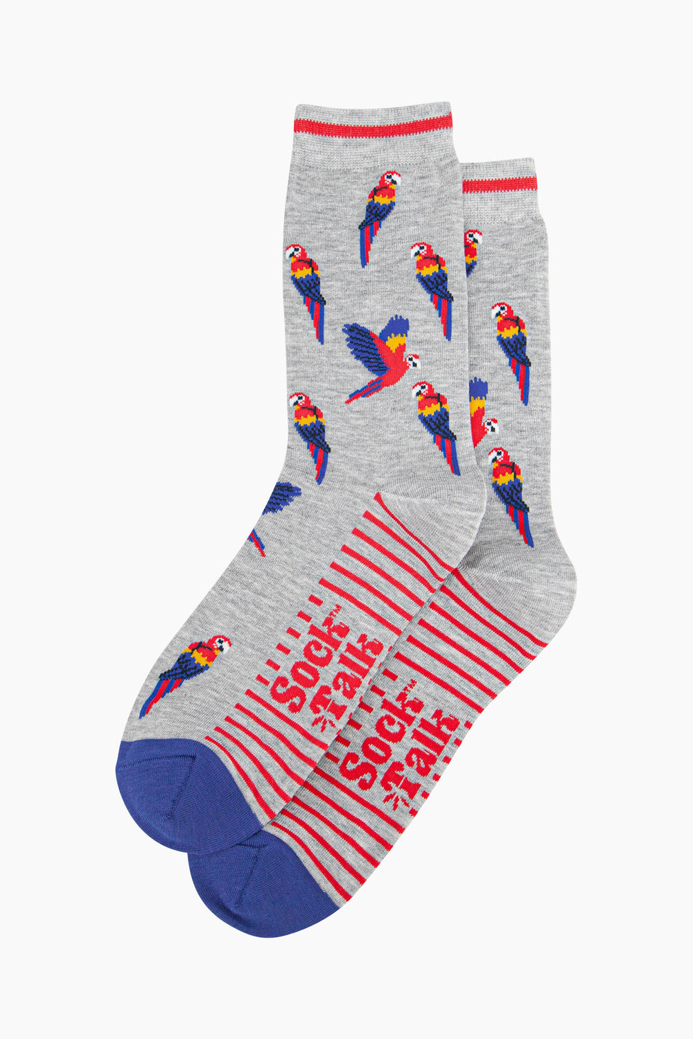 mens-bamboo-socks-grey-macaw-parrot-laying-flat