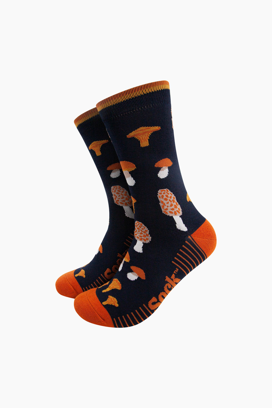 Mushroom-Foraging-Bamboo-Socks-in-Navy-Blue-On-Mannequin