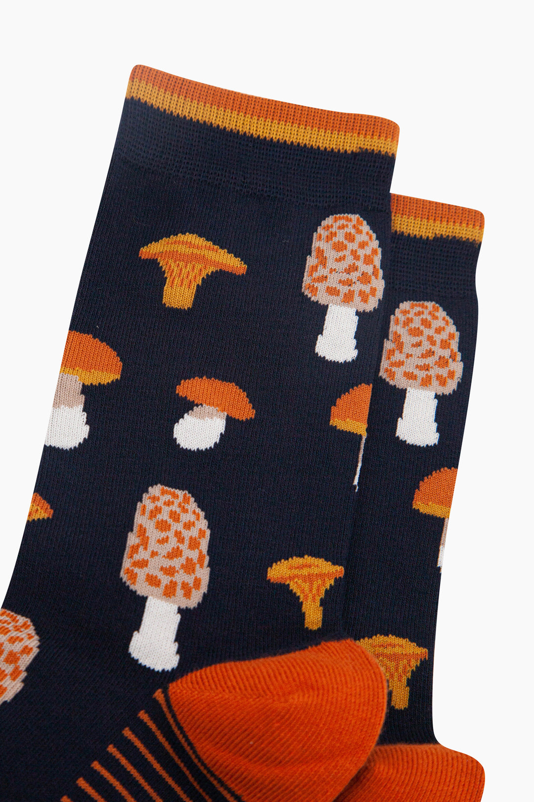 Mushroom-Foraging-Bamboo-Socks-in-Navy-Blue-Close-Up