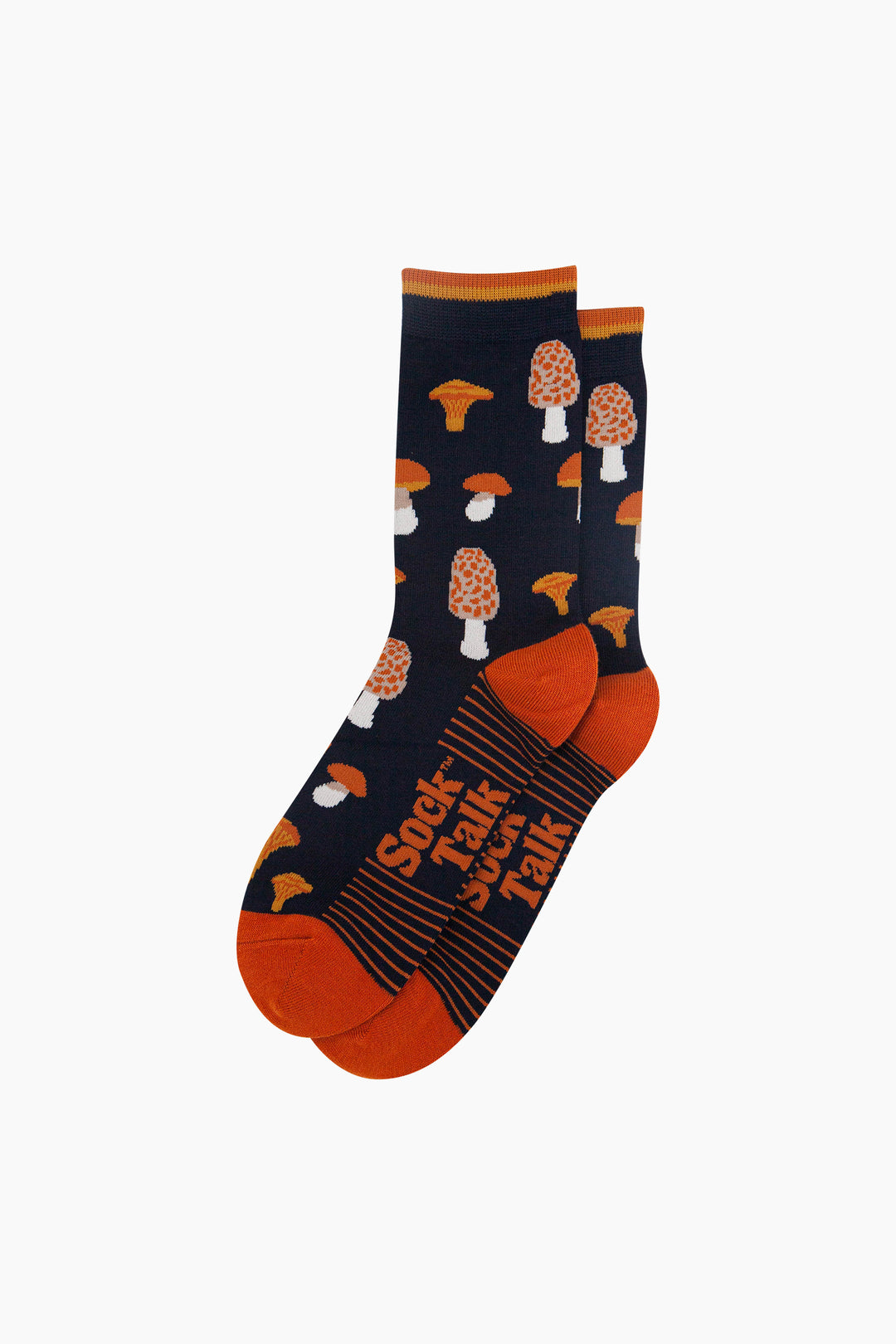 Mushroom-Foraging-Bamboo-Socks-in-Navy-Blue-Laid-Flat