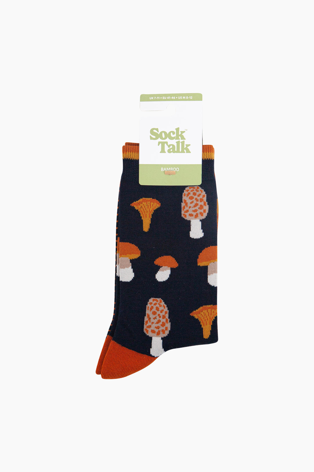 Mushroom-Foraging-Bamboo-Socks-in-Navy-Blue-In-Packaging