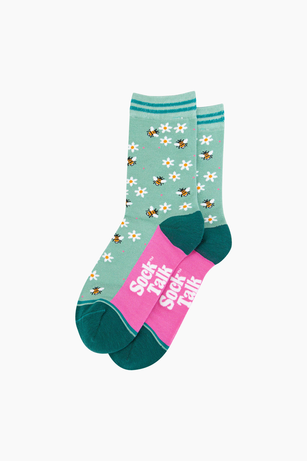 Busy-Bees-Floral-Bamboo-Socks-in-Green-Laid-Flat
