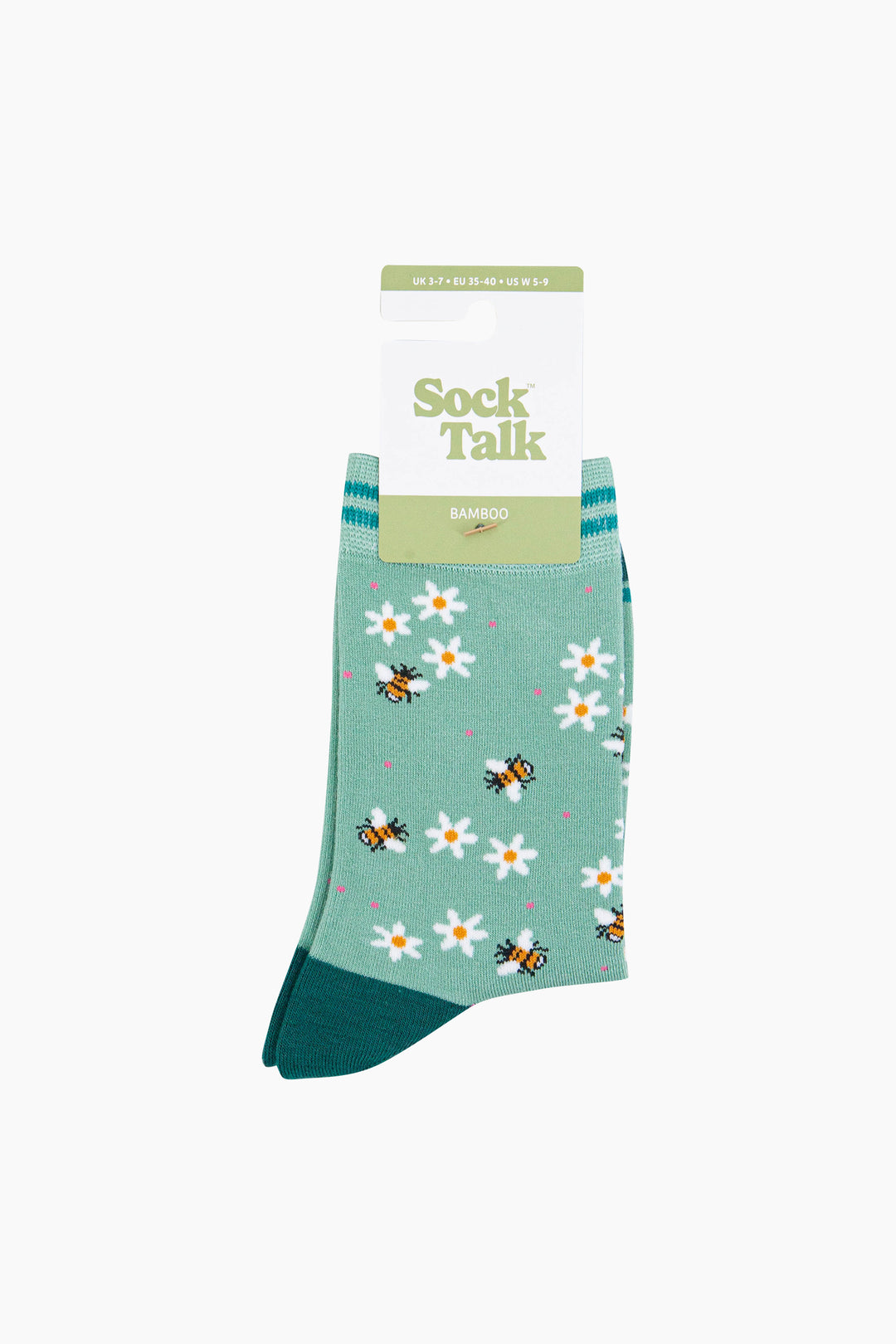 Busy-Bees-Floral-Bamboo-Socks-in-Green-In-Packaging