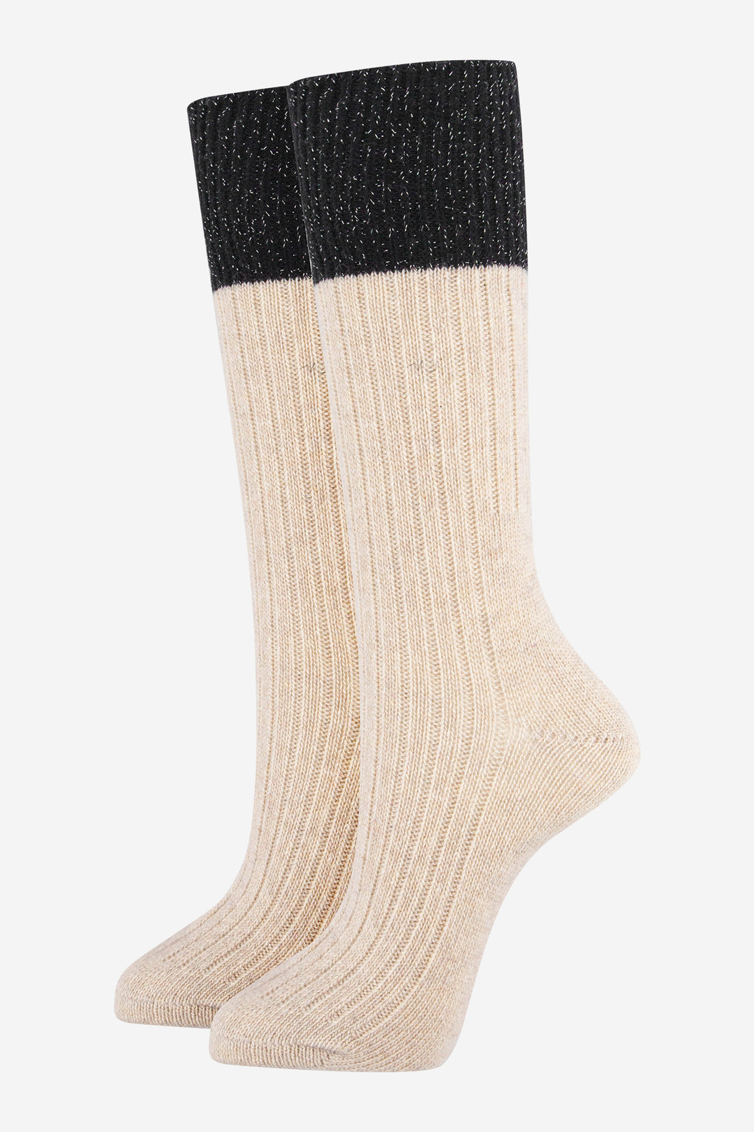 womens-mid-calf-socks-cream-black-colour-block-glitter-cuffs
