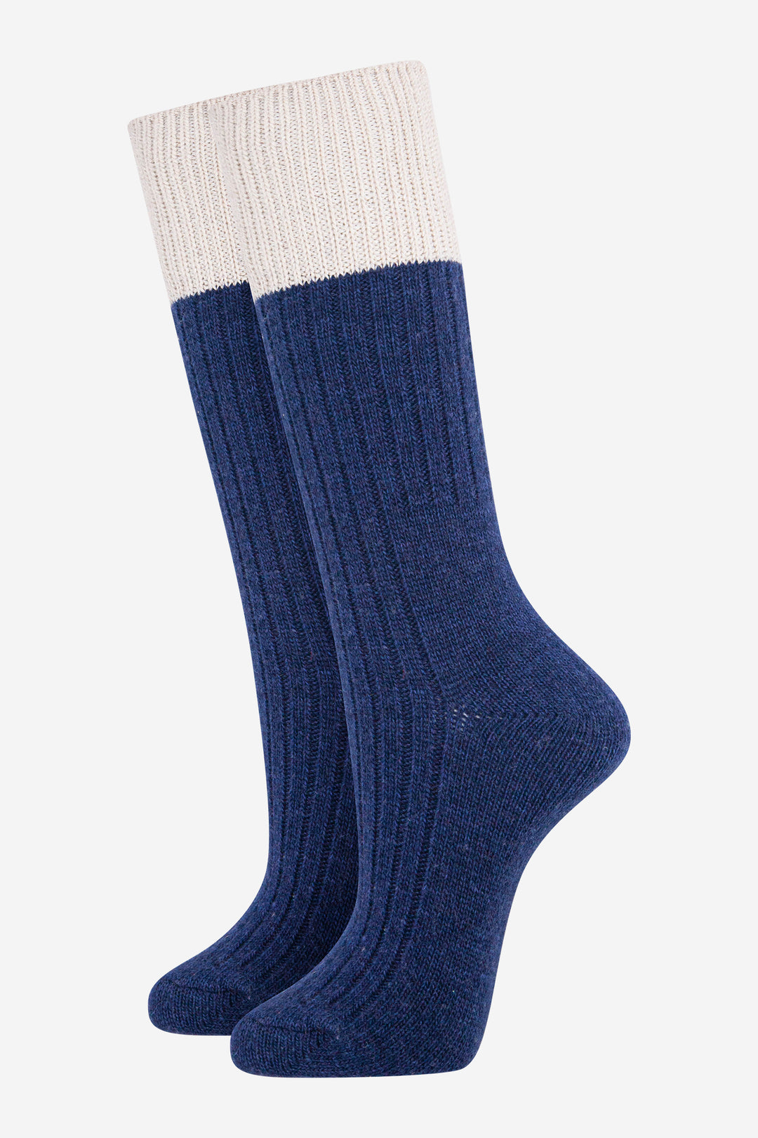 womens-mid-calf-socks-navy-blue-cream-colour-block-long-ribbed