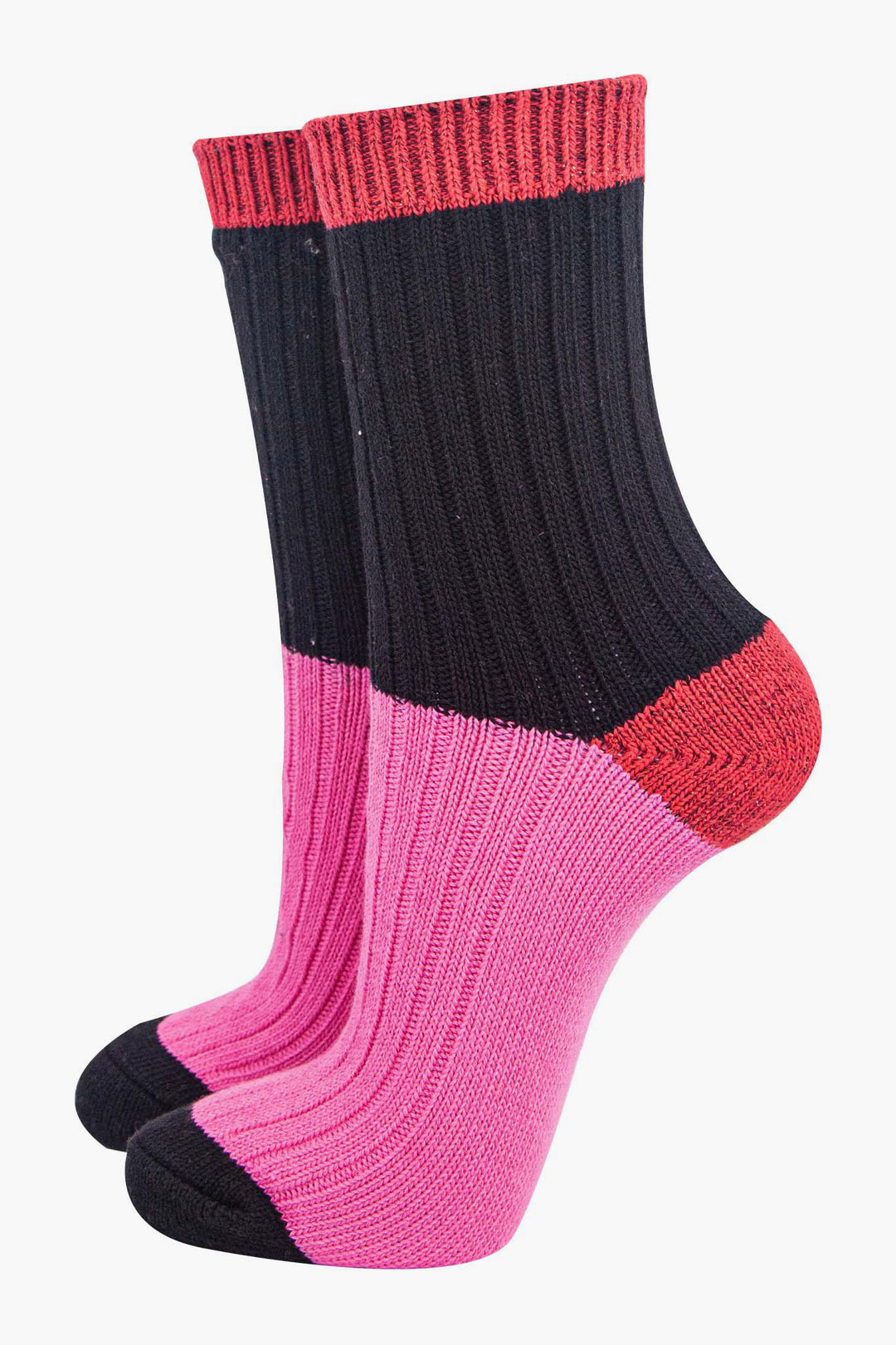 womens-mid-calf-socks-black-pink-colour-block-subtle-glitter-accents