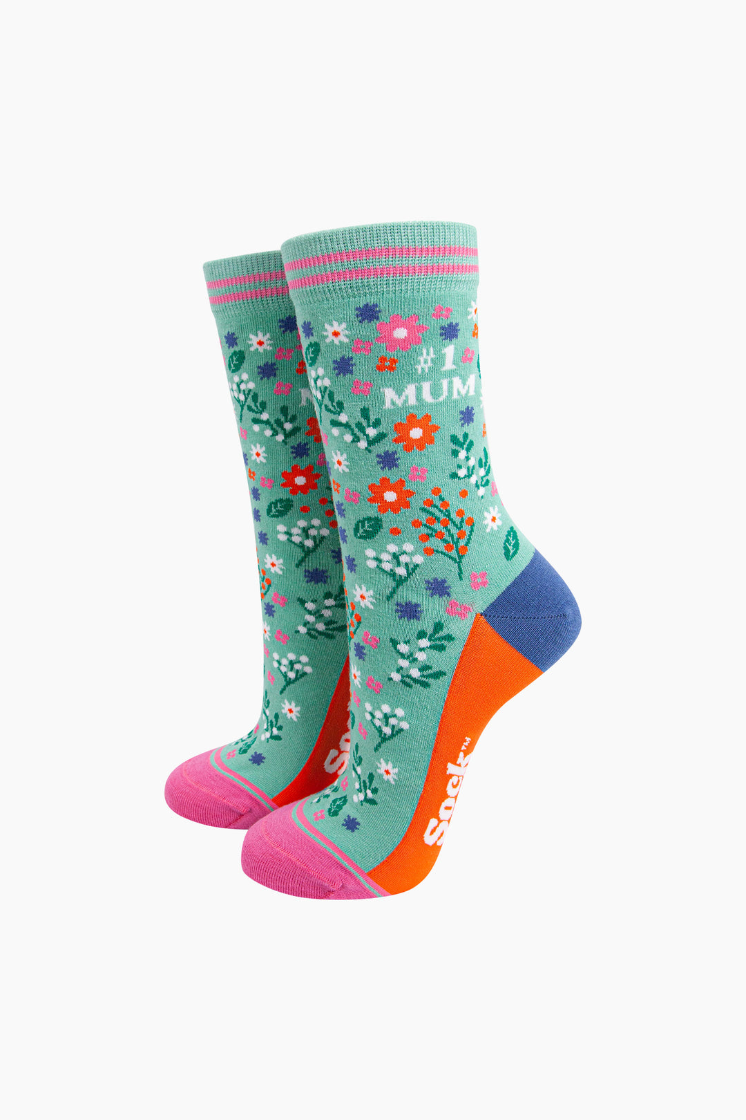 Number-1-Mum-Floral-Bamboo-Socks-in-Green-Mannequin
