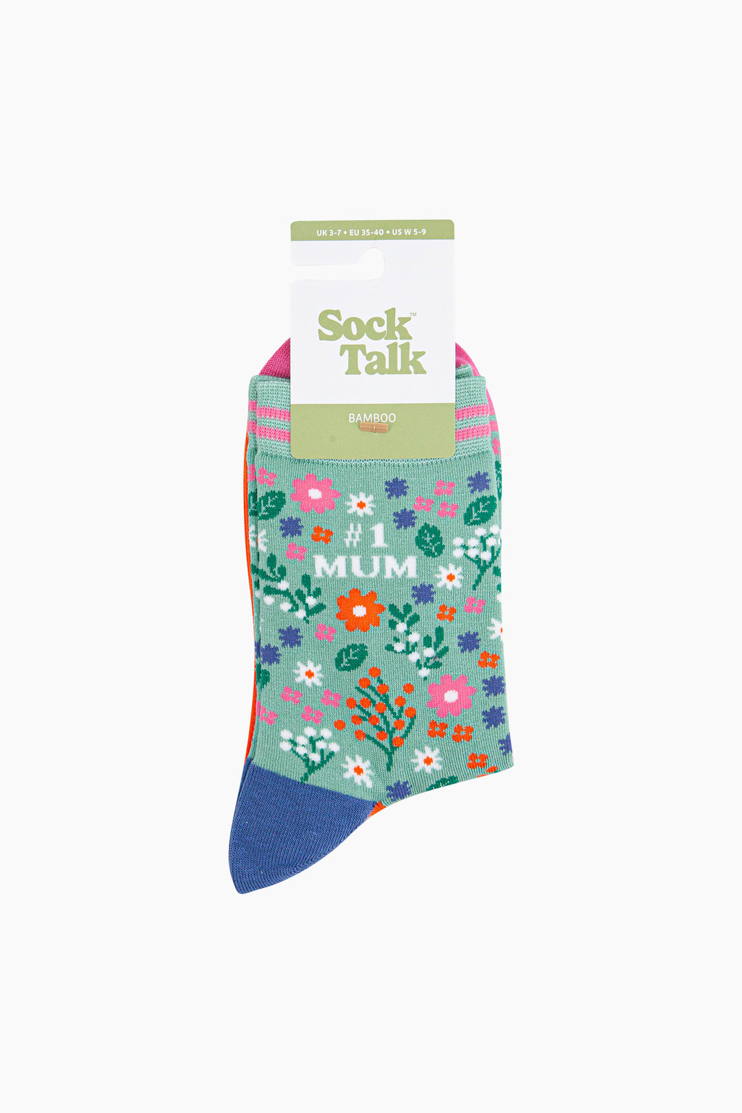 Number-1-Mum-Floral-Bamboo-Socks-in-Green-In-Packaging