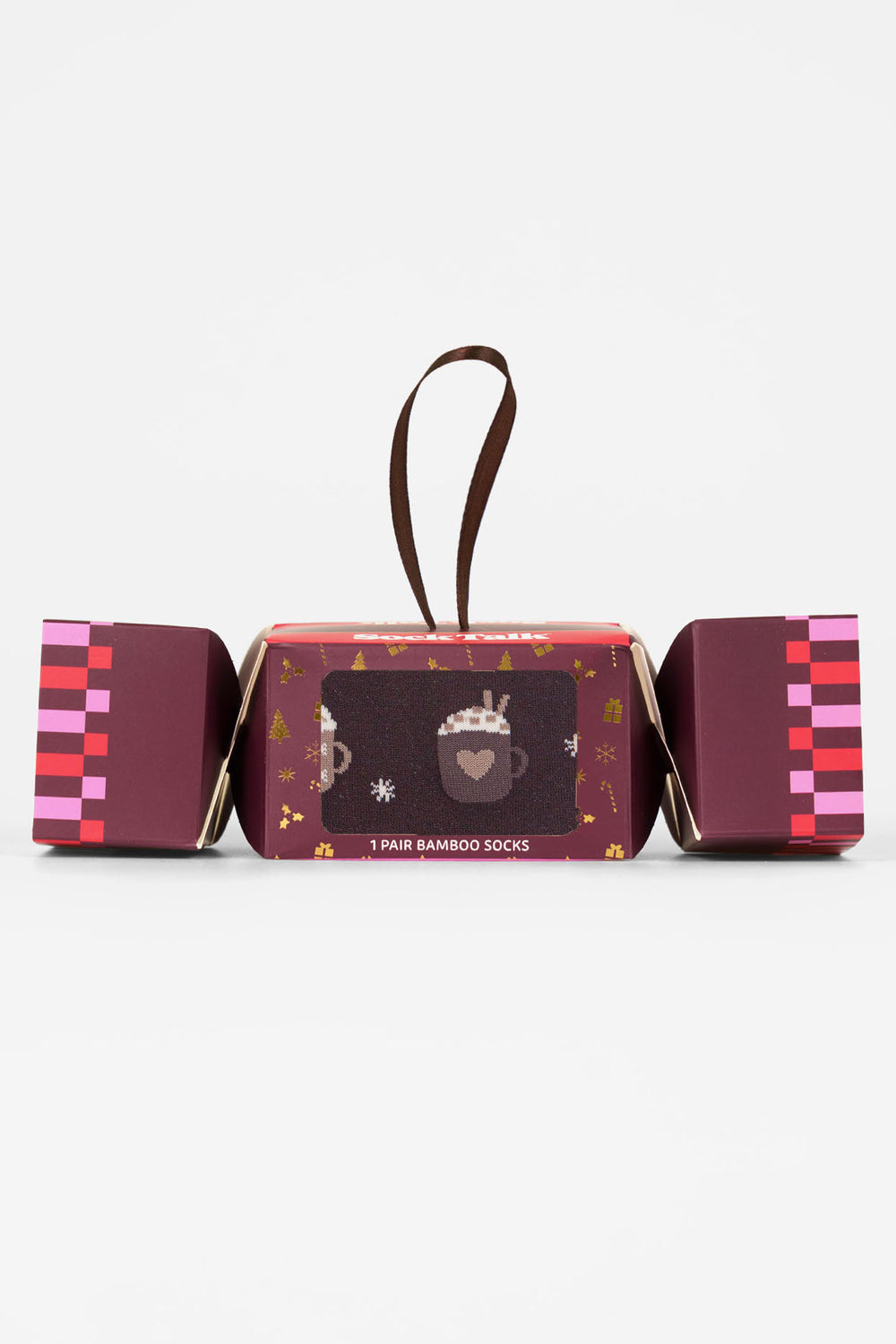 Hot-Chocolate-Drink-Bamboo-Crew-Socks-Christmas-Cracker-Gift-Box-in-Brown