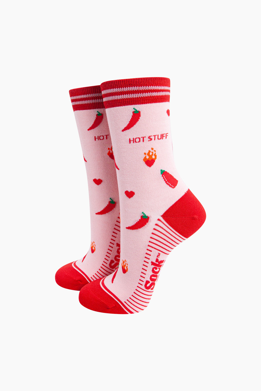 Hot-Stuff-Chilli-Pepper-Bamboo-Socks-in-Pink-On-Foot-Mannequin