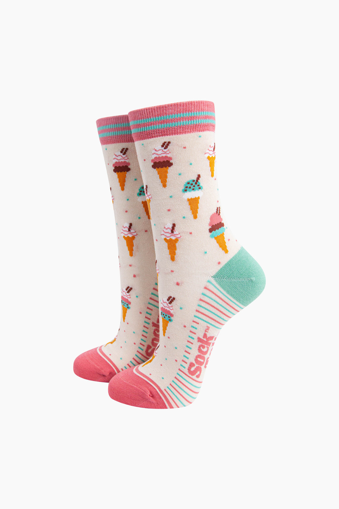 Ice-Cream-Cone-Bamboo-Socks-in-Cream-On-Mannequin