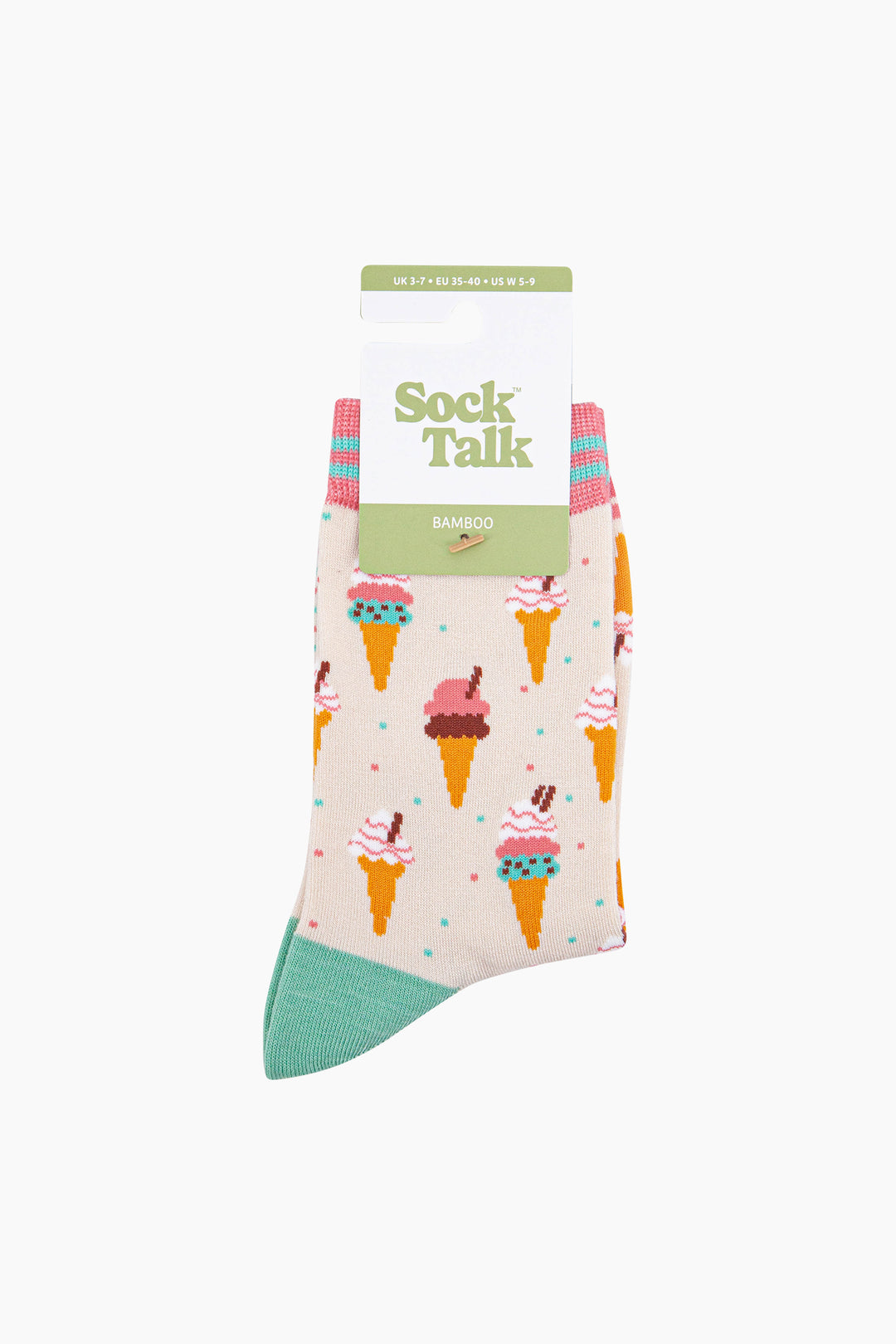 Ice-Cream-Cone-Bamboo-Socks-in-Cream-In-Packaging