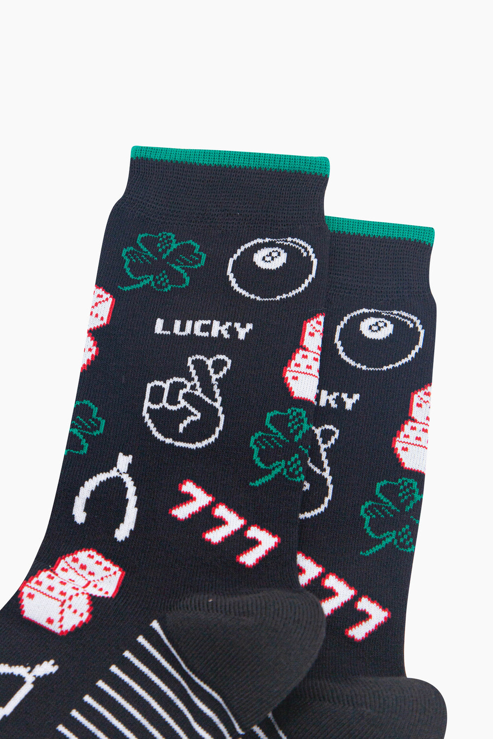 Lucky-Symbols-Men's-Bamboo-Socks-in-Black-Close-Up