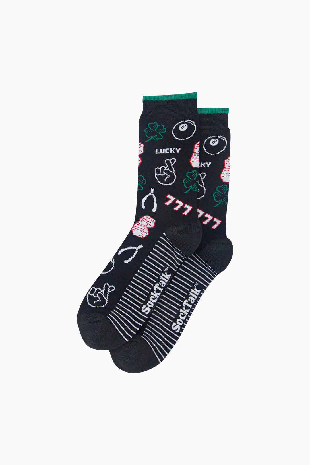 Lucky-Symbols-Men's-Bamboo-Socks-in-Black-Laid-Flat