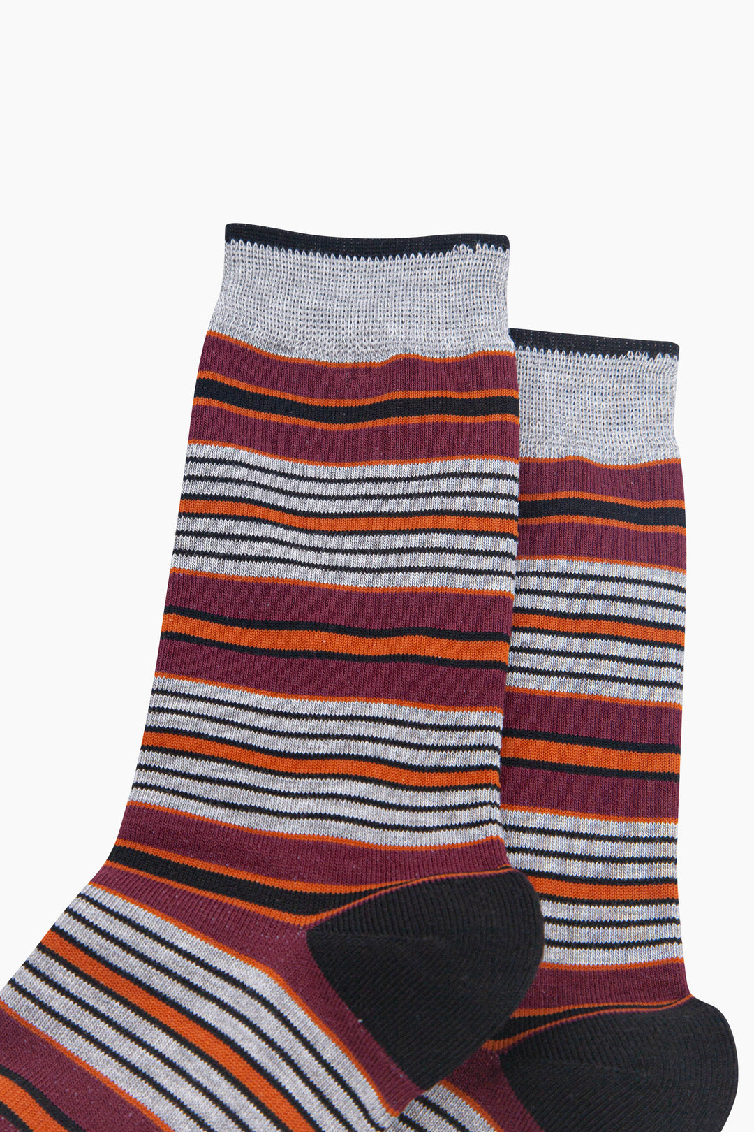 Stripey-Men's-Bamboo-Socks-in-Grey-Marl/Burgundy-Close-Up