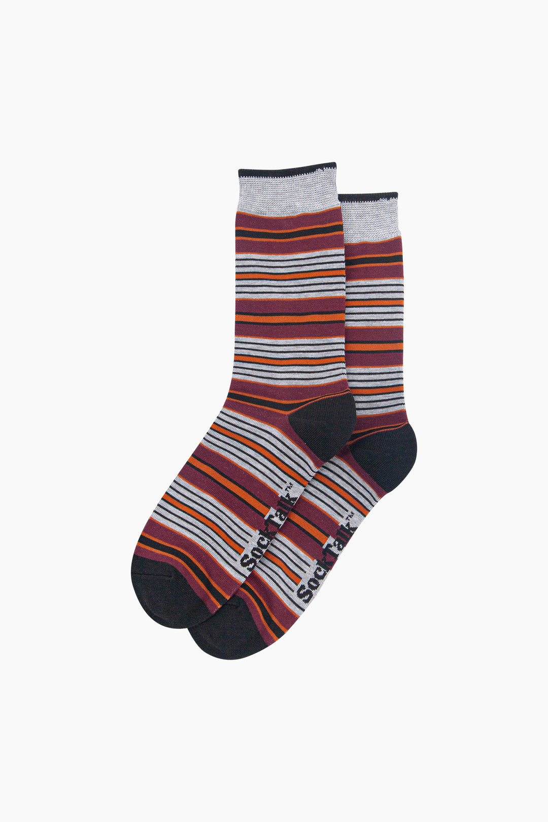 Stripey-Men's-Bamboo-Socks-in-Grey-Marl/Burgundy-Laid-Flat
