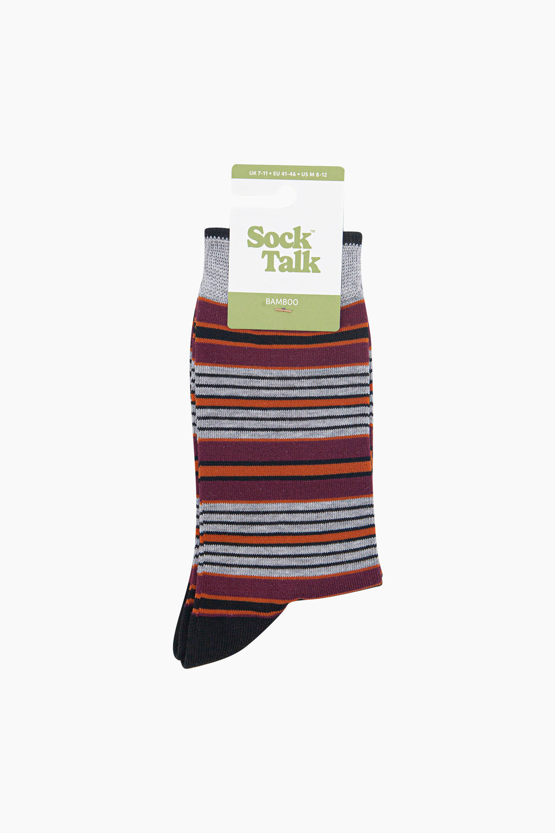 Stripey-Men's-Bamboo-Socks-in-Grey-Marl/Burgundy-In-Packaging