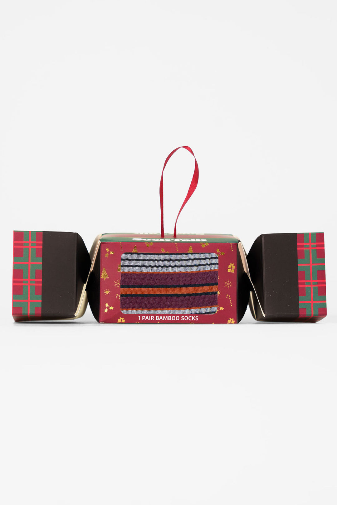 Stripe-Bamboo-Crew-Socks-Christmas-Cracker-Gift-Box-in-Grey/Burgundy