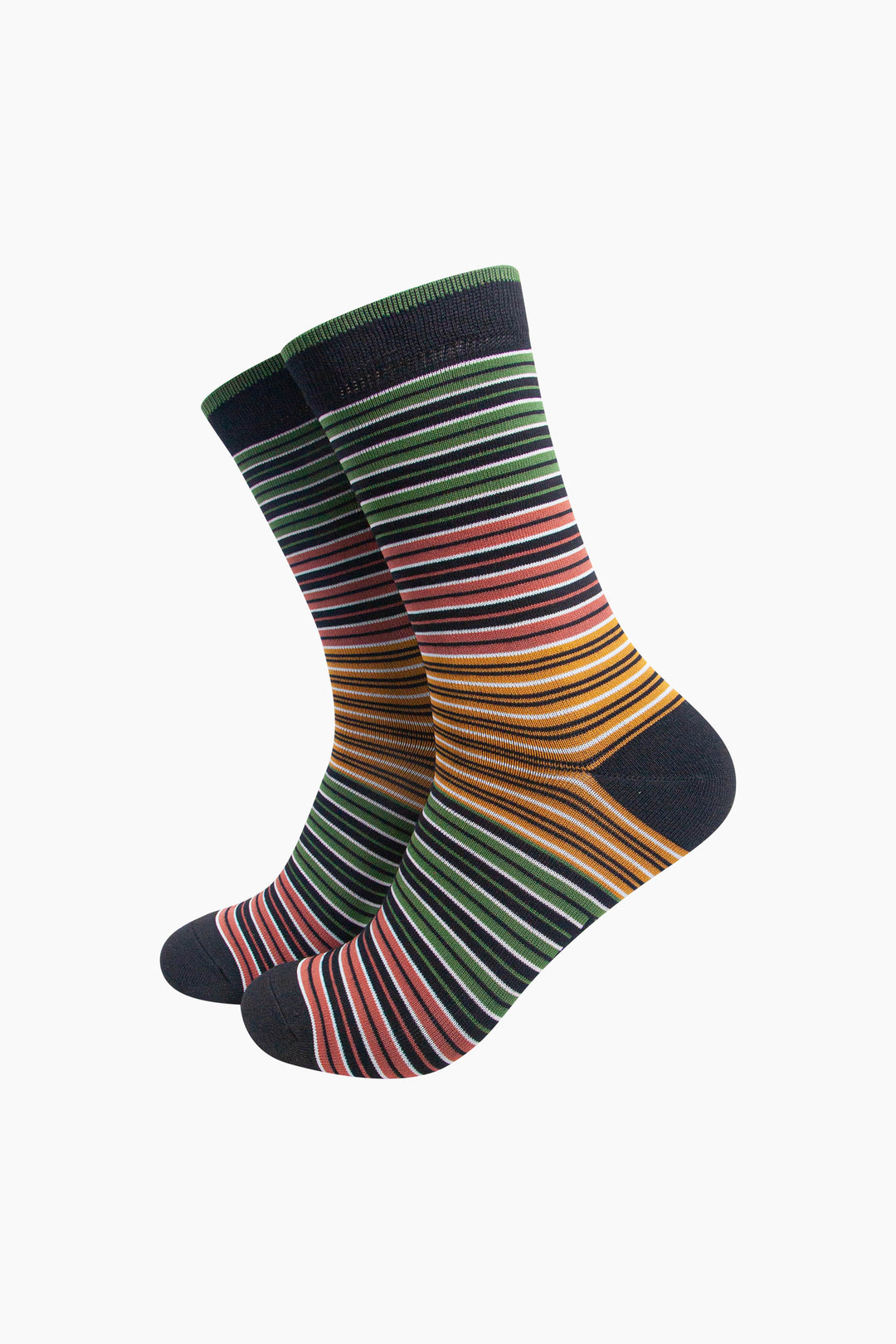 Stripey Men's Bamboo Socks in Black/Green/Orange