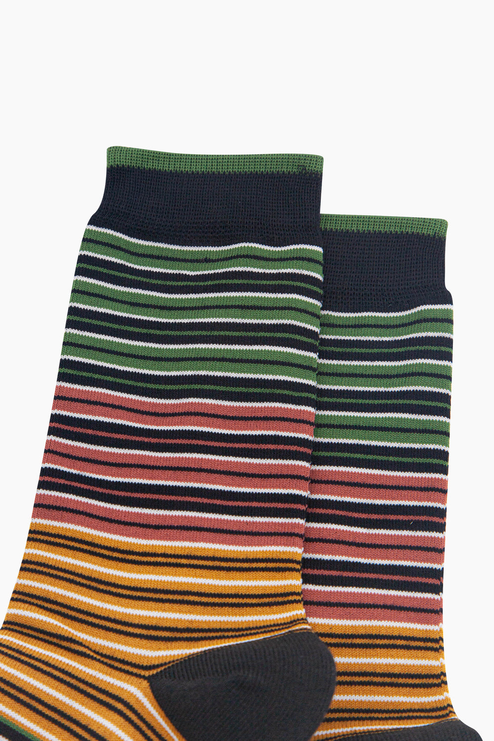 Stripey-Men's-Bamboo-Socks-in-Black/Green/Orange-Close-Up