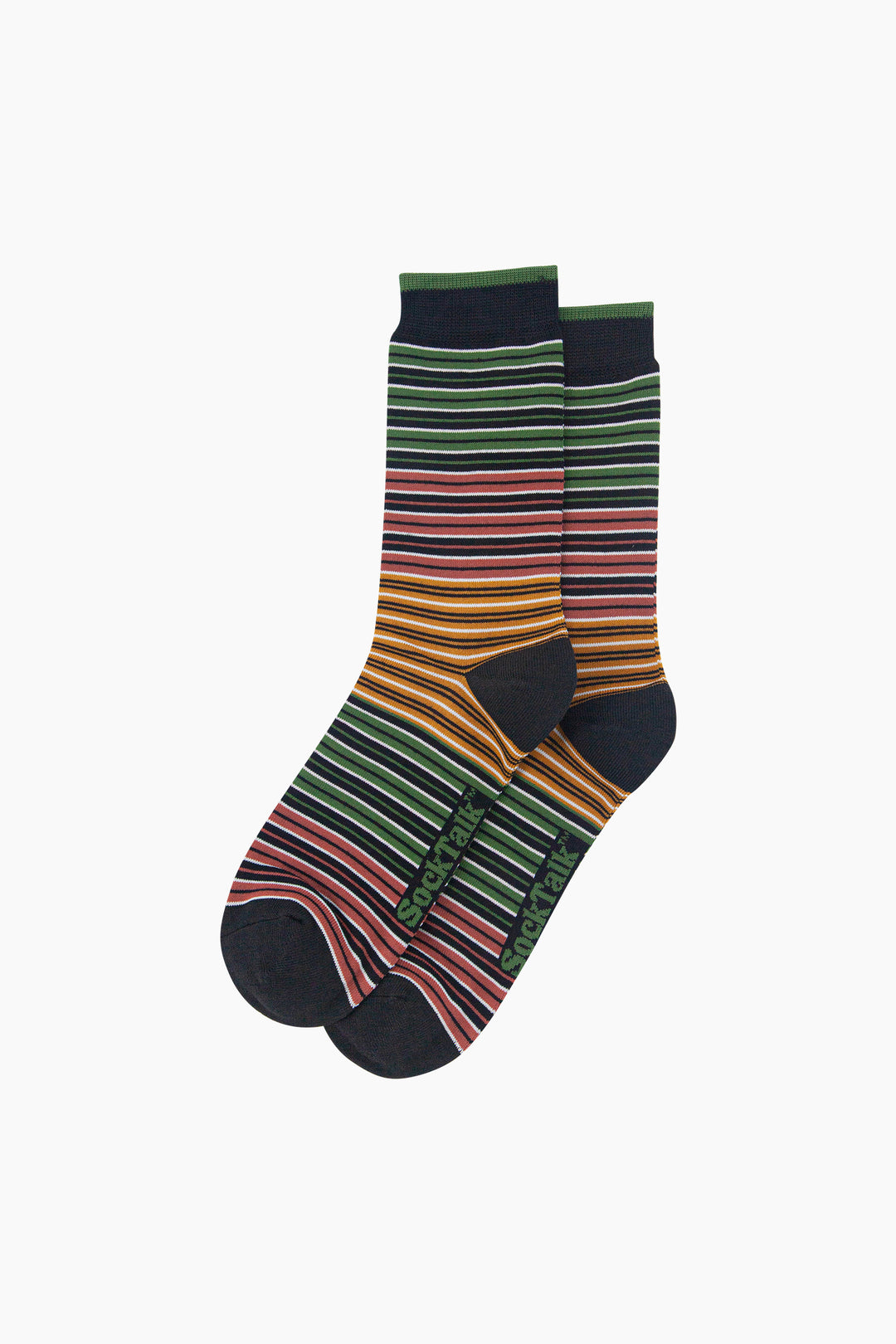 Stripey-Men's-Bamboo-Socks-in-Black/Green/Orange-Laid-Flat