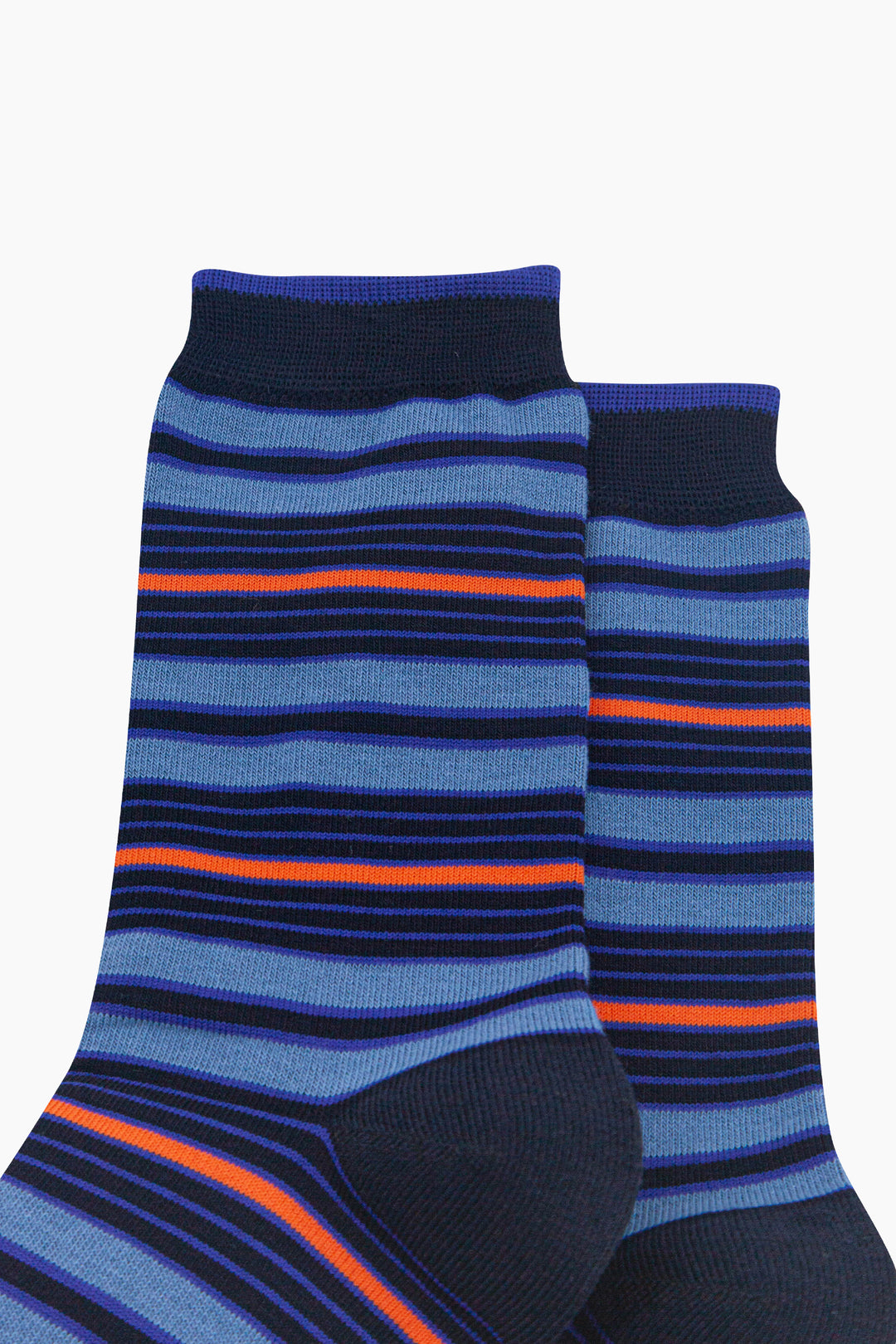 Stripey-Men's-Bamboo-Socks-in-Navy-Blue/Orange-Close-Up