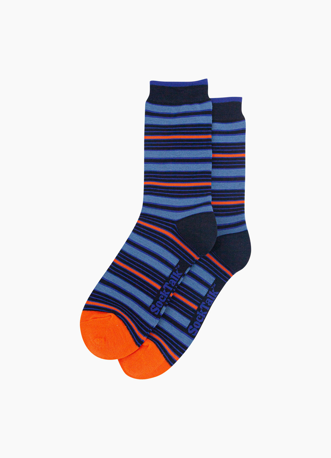 Stripey-Men's-Bamboo-Socks-in-Navy-Blue/Orange-Laid-Flat