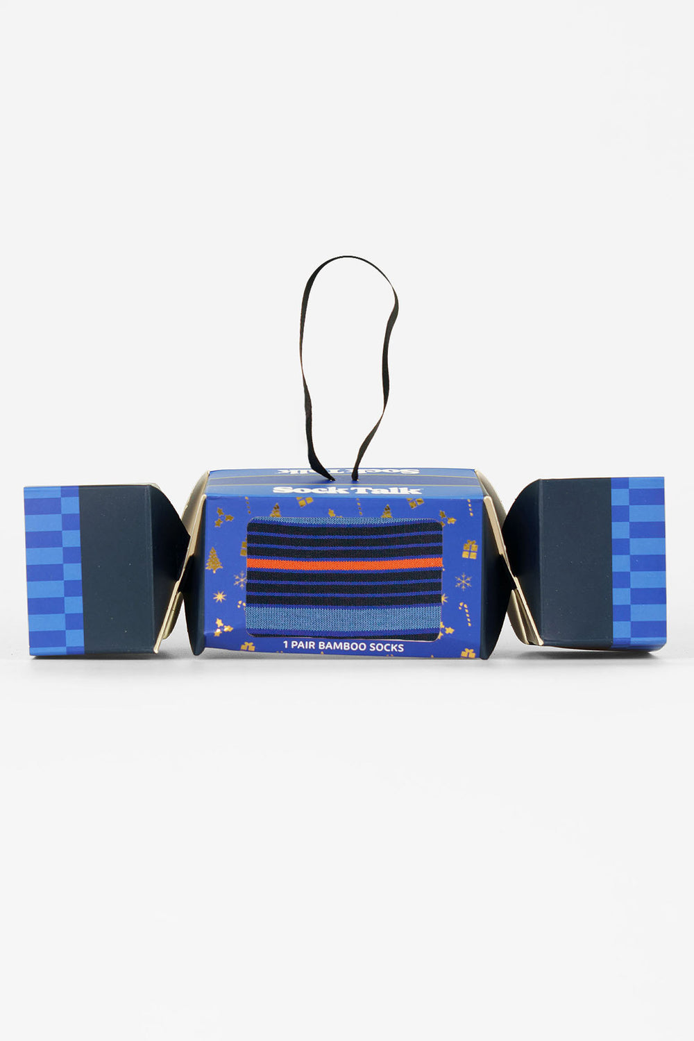 Stripe-Bamboo-Crew-Socks-Christmas-Cracker-Gift-Box-in-Navy Blue/Orange