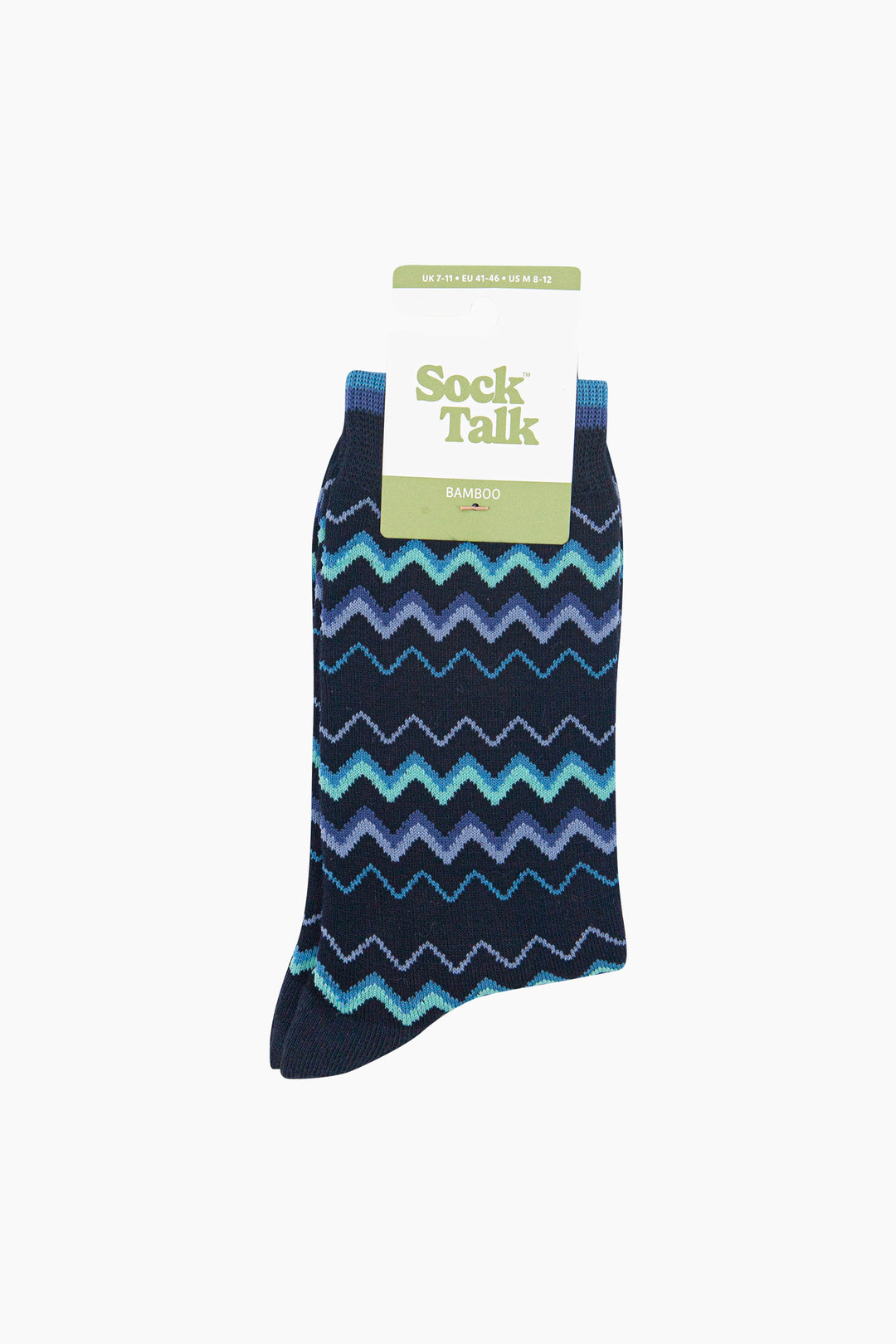 Zig-Zag-Men's-Bamboo-Socks-in-Navy-In-Packaging