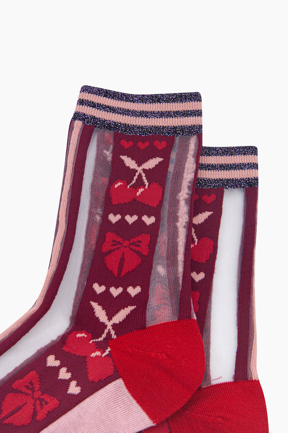 Bow-&-Cherry-Sheer-Socks-in-Burgundy/Soft-Pink-Close-Up
