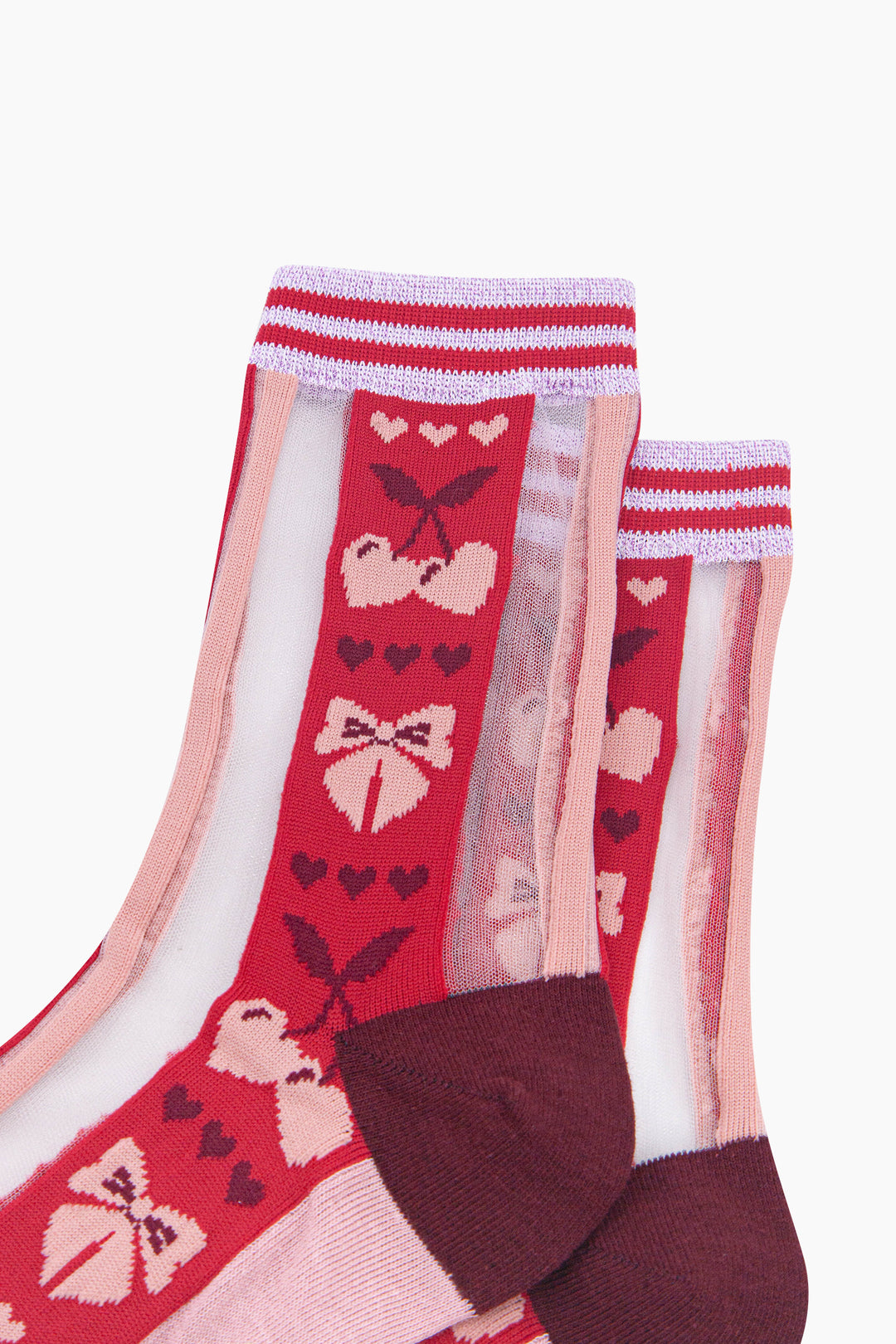 Bow-&-Cherry-Sheer-Socks-in-Red/Soft-Pink-Close-Up