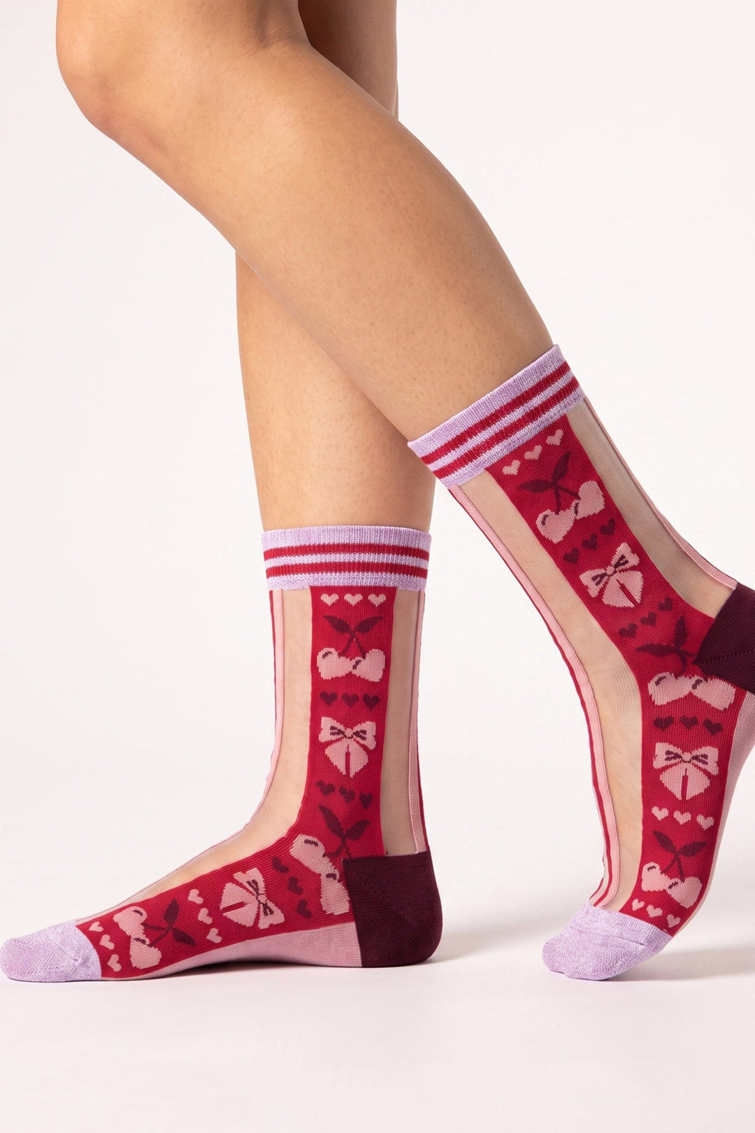 Bow-&-Cherry-Sheer-Socks-in-Red/Soft-Pink