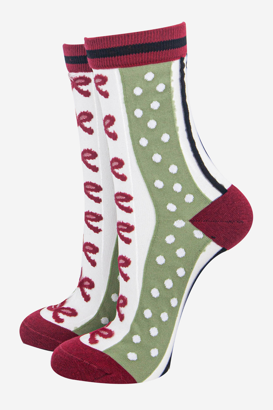 womens-sheer-ankle-socks-green-red-stripe-bow-popsocks