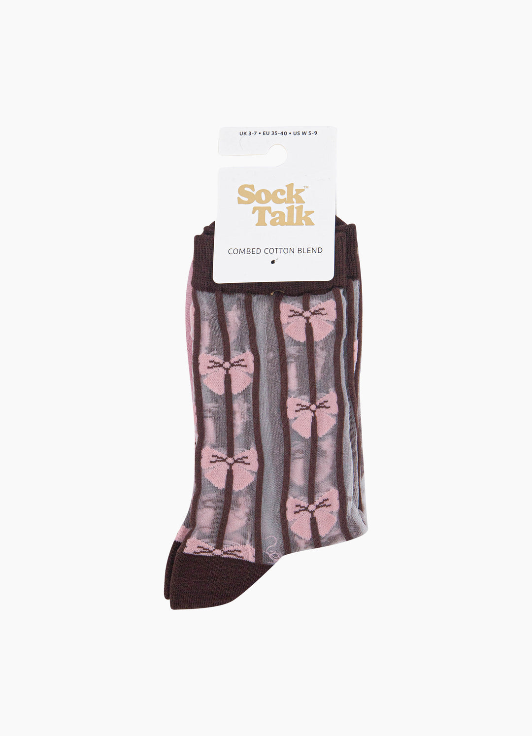 Stripe-&-Bow-Sheer-Socks-in-Brown/Soft-Pink-In-Packaging