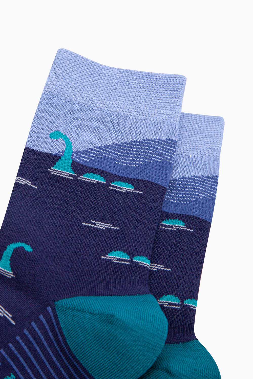 Loch-Ness-Monster-Bamboo-Socks-in-Blue-Close-Up