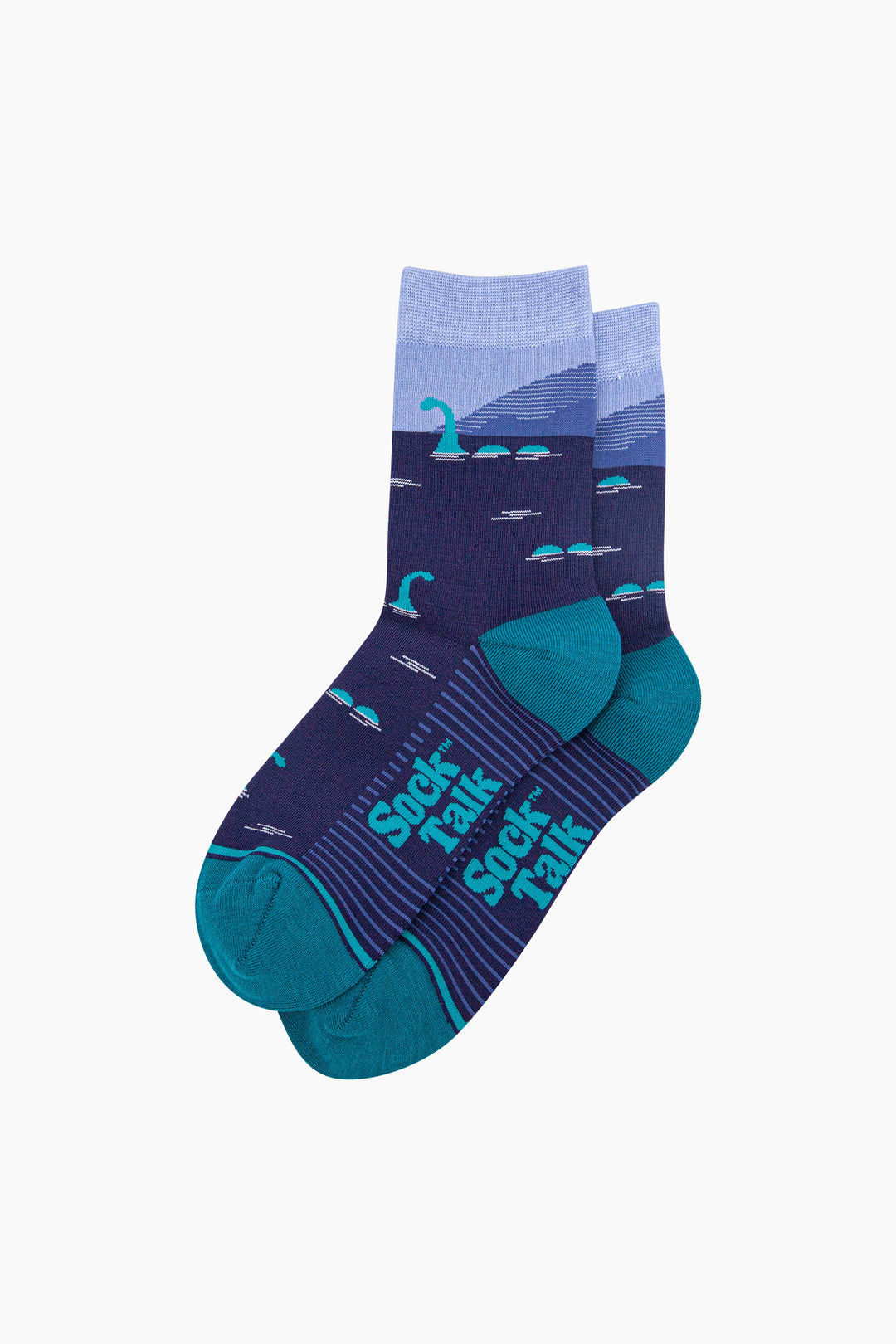 Loch-Ness-Monster-Bamboo-Socks-in-Blue-Laid-Flat