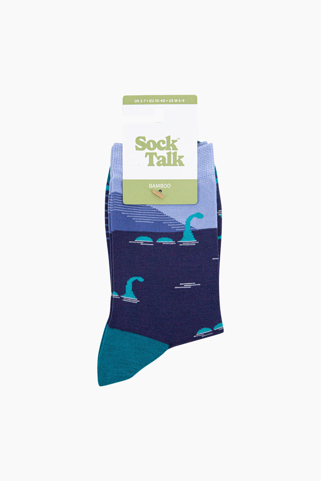 Loch-Ness-Monster-Bamboo-Socks-in-Blue-In-Packaging