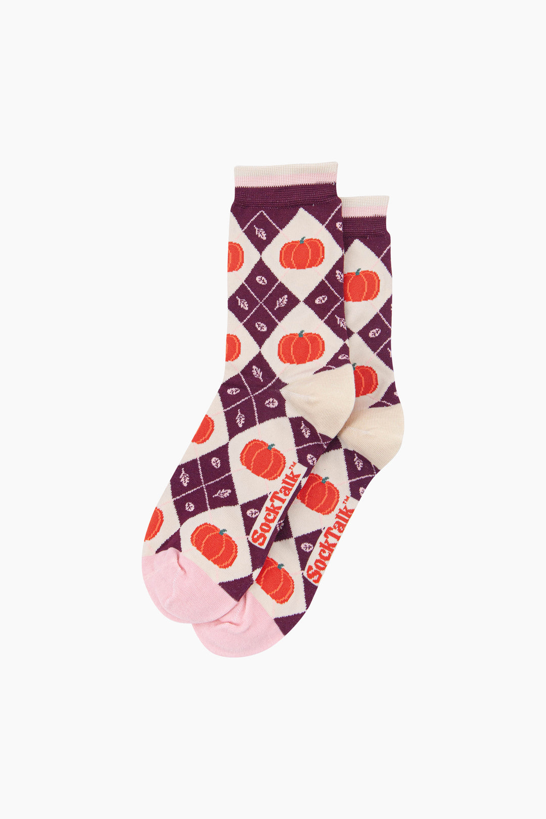 Pumpkin-Women's-Bamboo-Socks-in-Burgundy/Cream-Laid-Flat