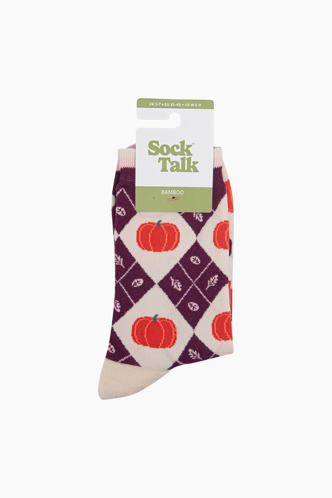 Pumpkin-Women's-Bamboo-Socks-in-Burgundy/Cream-In-Packaging