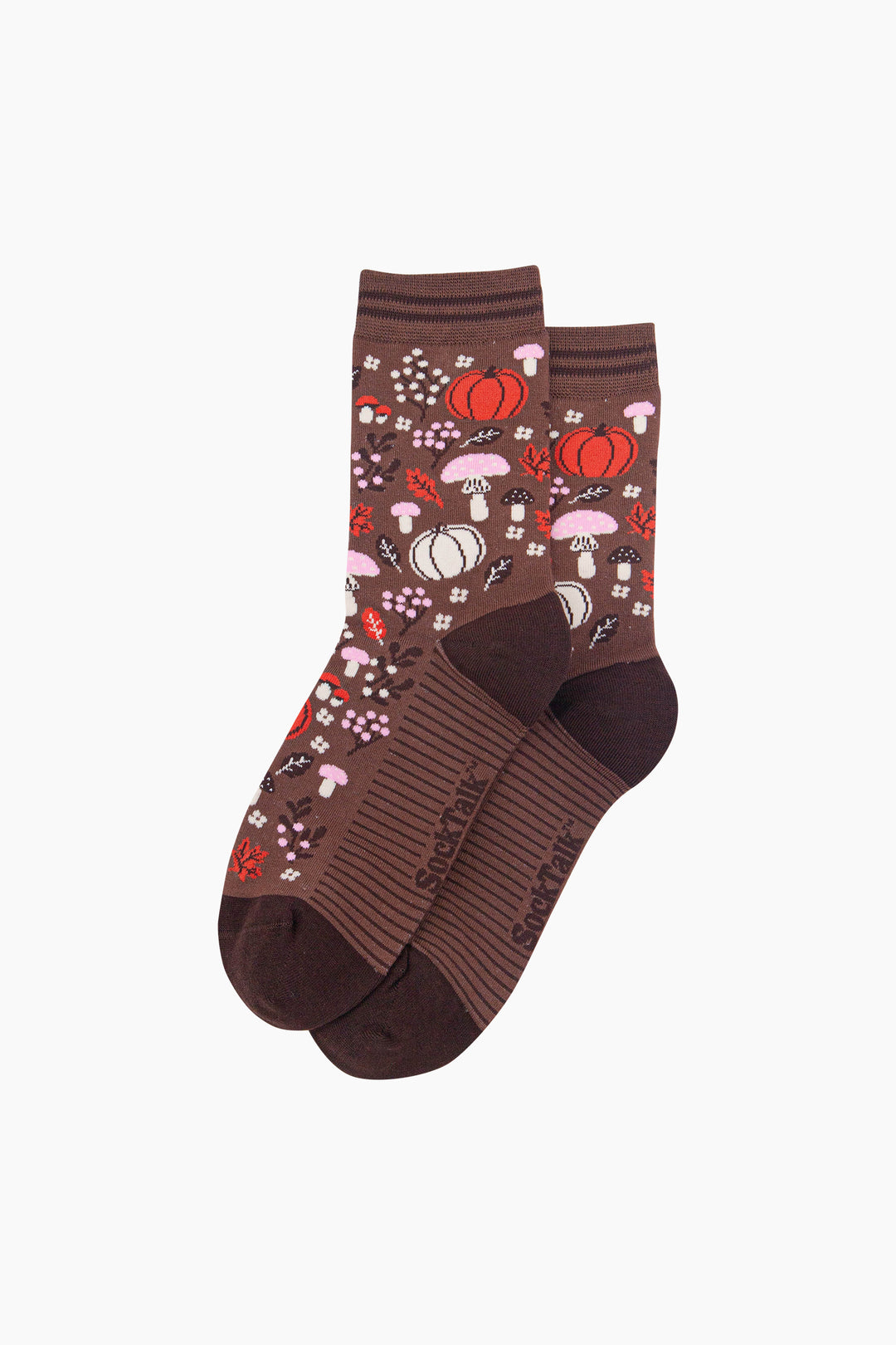 Pumpkin-Floral-Women's-Bamboo-Socks-in-Brown-Laid-Flat