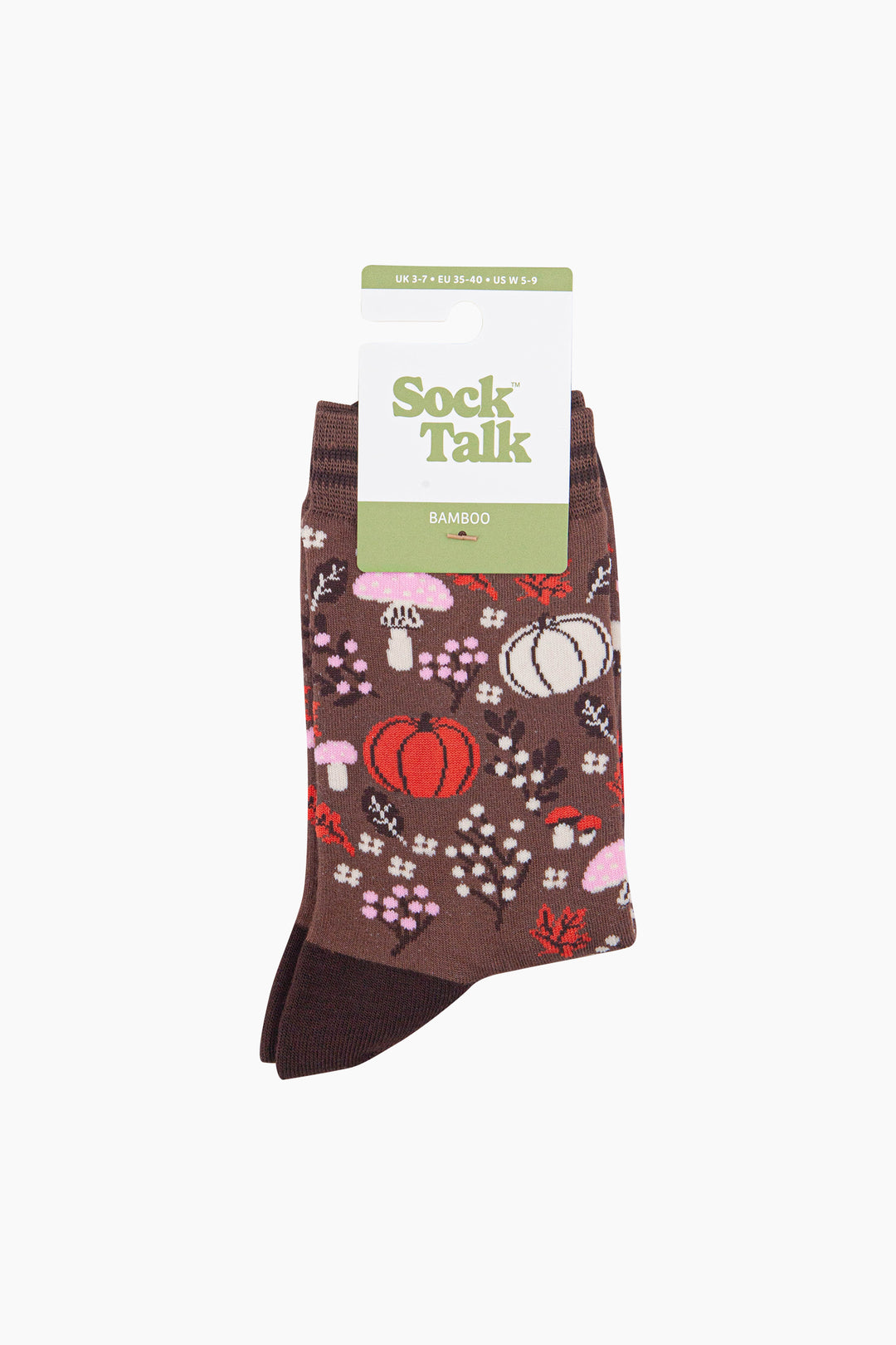 Pumpkin-Floral-Women's-Bamboo-Socks-in-Brown-In-Packaging