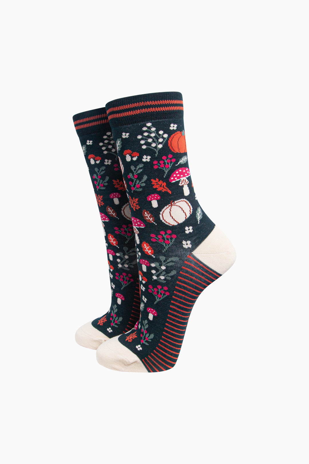 Pumpkin Floral Women's Bamboo Socks in Dark Green