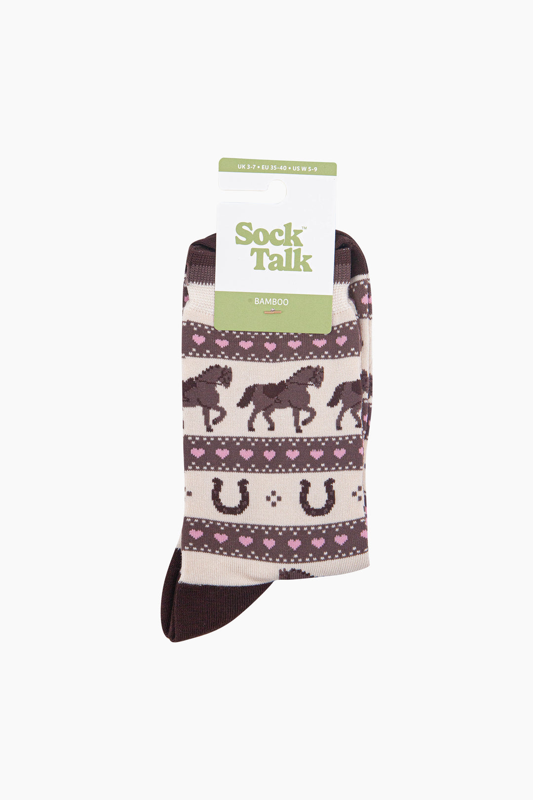 Horse-Argyle-Women's-Bamboo-Socks-in-Cream-In-Packaging