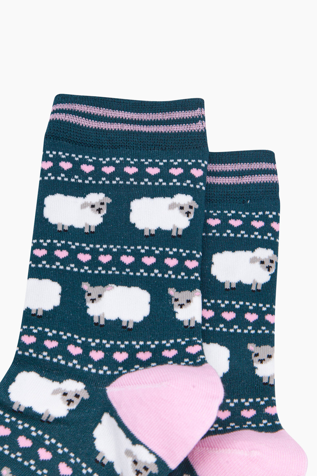 Sheep-Fair-Isle-Women's-Bamboo-Socks-in-Forest-Green-Close-Up