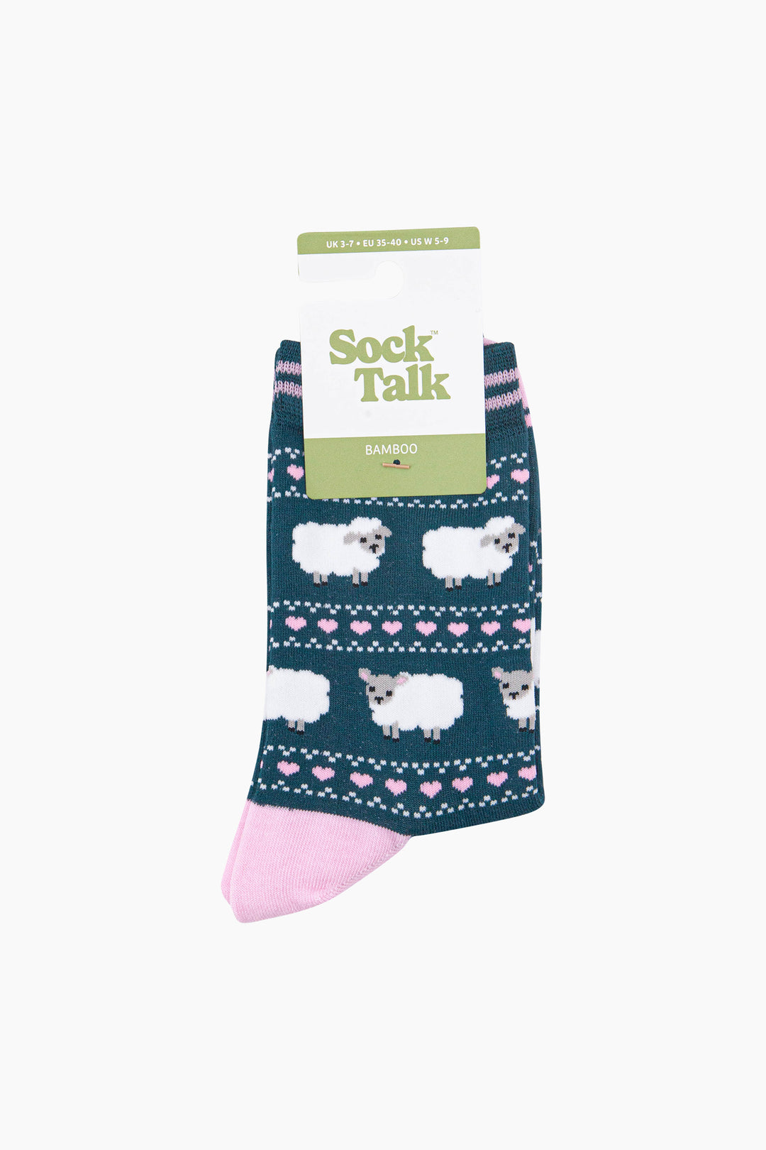 Sheep-Fair-Isle-Women's-Bamboo-Socks-in-Forest-Green-In-Packaging