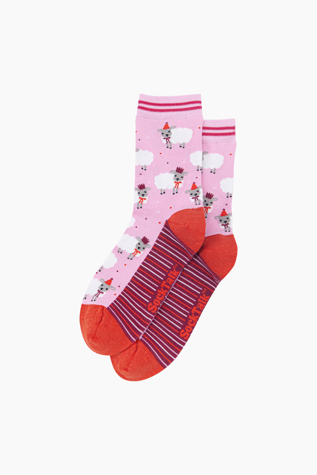Party-Sheep-Women's-Bamboo-Socks-in-Pink-Laid-Flat