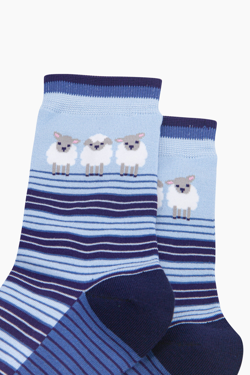 Sheep-Stripe-Women's-Bamboo-Socks-in-Blue-Close-Up
