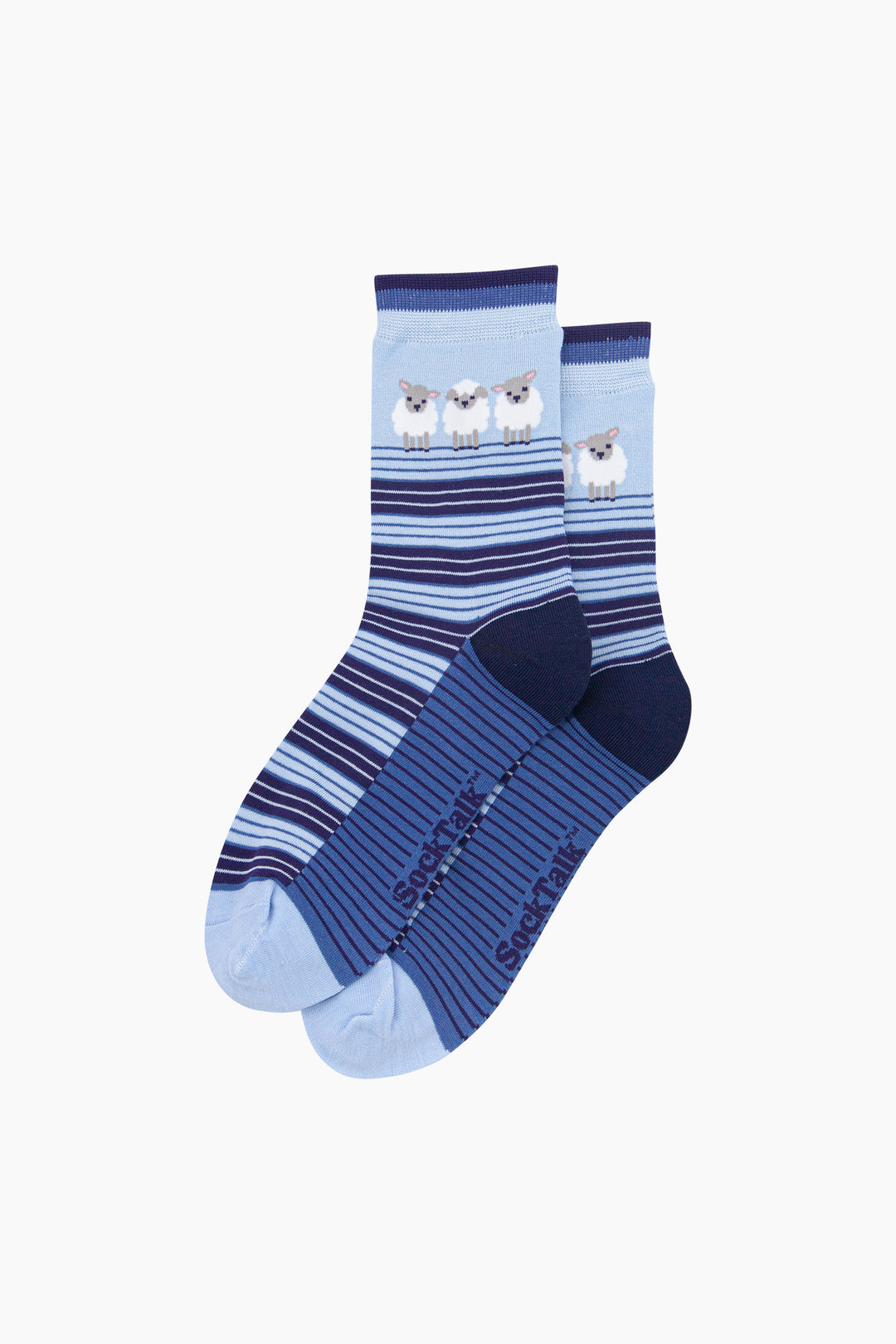 Sheep-Stripe-Women's-Bamboo-Socks-in-Blue-Laid-Flat