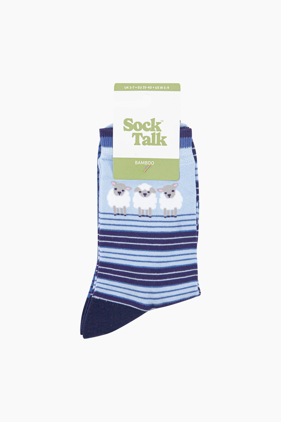 Sheep-Stripe-Women's-Bamboo-Socks-in-Blue-In-Packaging